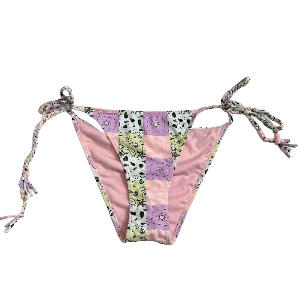 Bikini bottoms patchwork paisley string bikini purple pink large